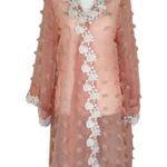 Size S Women Embroidered Long Sleeve Dress With Lace Trim Pink Photo 0