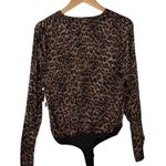 Good American NEW Sepia Leopard Faux Wrap Bodysuit Brown Black 1 or US Small Photo 4