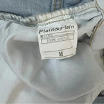 Plaid & Plain Medium Elastic Waist Paper Bag High Rise Denim Shorts Blue Photo 4