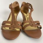 Lauren Ralph Lauren Wedge Sandals Women 10B T Strap Harleen Leather Cork Heels Brown Size 10 Photo 4