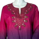 Chico's  Shirt Womens Medium Pink Purple Dip Dye Tunic Top Beaded Embellished Boho Photo 3