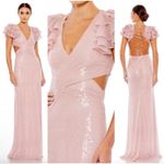 Mac Duggal  Sequined Ruffled Cut Out Lace Up Gown In Rose Pink 10829 Size 12 Photo 1