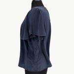 Sézane  Matty Ruffle Silk Short Sleeve Blouse | Sz FR 38 (US 6) | Navy Blue Photo 11