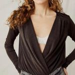 Free People Long Sleeve Front Wrap Plunging Neck Bodysuit Photo 1