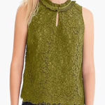 J.Crew Top Womens Petite X Small Green Lace Ruffle Neck Blouse Photo 0