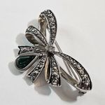 Avon Gorgeous Vintage  Brooch Marcasite Ribbon Bow Green Rhinestone Birthstone Photo 6
