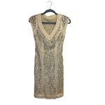 Sue Wong Dress Ivory Embroidered Beaded Leaf Pattern Sleeveless V-Neck 0 Photo 1