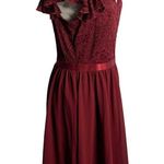 MissMay Retro Lace Chiffon Swing Dress L Wine Red Flutter Sleeve Lined Zip NEW Size L Photo 6
