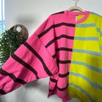 Free People NEW  Uptown Stripe Pullover Sweatshirt Pink Green Combo MD Oversized Photo 5