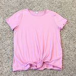 Ideology Tie Front Short Cap Sleeve Solid Pink T Shirt Crew Neck Small Pullover Photo 3