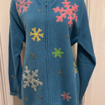 Quacker Factory  Holiday Sparkle Snap-Front Knit Cardigan Ivory Sz Med Photo 0