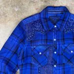 Affliction  Black Premium Women's Small Blue Plaid Western‎ Pearl Snap Shirt Photo 1