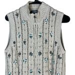 Woolrich  BIRCH Tan Zip Front Floral Pattern‎ Knit Sweater Vest Medium Photo 3