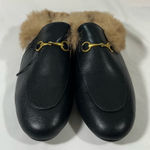 ARQA LEATHER MULES W/FUR WOMEN SLIP ON LOAFER GOLD BUCKLE BLACK EU 40 Sz 9 NEW Photo 0