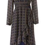 Anthropologie dRA Cicero Wrap Asymmetric Dress Ruffle Plaid Boho Blue - Large Photo 0