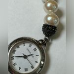 VINTAGE JUDITH JACK MARCASITE PEARL Toggle Bracelet WATCH Black Photo 4