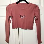 Brandy Melville John Galt Vintage Style Pink Crop Faded Butterfly Shirt OS Photo 0