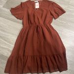 KIRUNDO M Rust Orange Fall V Neck Flowy Swiss Dot Loose Casual Short Dress Size M Photo 0