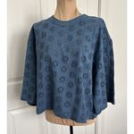 Madewell  Embroidered Wide-Sleeve Boxy Crop Tee Crewneck Blue Size M Photo 1