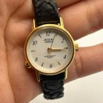 Acqua Indiglo Gold Black Leather Women’s Watch Working New Battery Photo 6