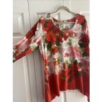 One World  Womens XL Red Poinsetta Blouse Floral Holiday Top Office Photo 1