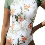 Cupshe NWT  One Piece Swimsuit Mock Neck Zipper Short Sleeve olive size M Photo 0