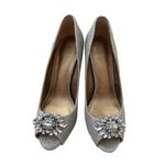 Badgley Mischka Belle Silver Jeweled Peeptoe Heels Size 7.5 Photo 1