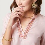 Spartina 449 Everleigh Tunic 3/4 Sleeve Woodblock Floral Embroidery Pink Large L Photo 2