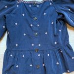 Madewell Embroidered Corduroy Button Back Peplum Top Sz S Navy Blue Square Neck Photo 8