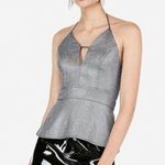 EXPRESS NWOT Silver Metallic Peplum Plunge Neck Halter Top New Photo 1