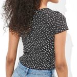 American Eagle New  Womens S Black White Flower  Henley Snap Soft Sexy Rib 90’s Photo 2
