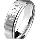 " Mom" Engraved band with Brushed Center Stainless Steel Ring‎ Size 6 Silver Photo 0