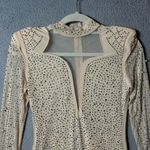 Womens Dress S‎ Tan Long Sleeve Cocktail Evening Party Bodycon Bejeweled Dress Photo 3