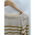 Loft  Top Women XS Cream Yellow Striped Boat Neck Long Sleeve 100% Cotton Tee Photo 3