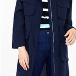 ZARA Navy Blue Cargo Trench Coat Size Medium Military Lightweight Photo 0