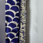 Anthropologie  Beaded Scalloped‎ Pants •S Blue White Side Stripe Rayon Photo 3