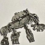 Signed JJ Noah's Ark Pewter Tone Brooch Pin Jonette Jewelry Dangling Charms Silver Photo 7