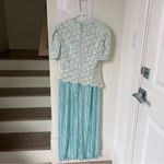 Vintage Richilene Beaded Pearls Pleated Lace Short Sleeve Dress Gown Blue White Photo 1