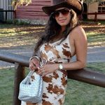 ZARA  cow patch satin effect boho western  Brown and Cream maxi long dress Photo 4