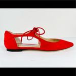 Jimmy Choo Vanessa Flat Red Suede Strap Lace Pointed Toe Ballet Flats Size 36.5 Photo 5