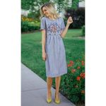 Polagram  floral embroidered 100% cotton striped midi dress sz S cottage boho whi Photo 1