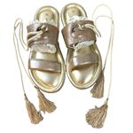 Johnston & Murphy  Zoey Ankle Wrap Sandals Taupe Metallic Kid Suede Size 9 Boho Photo 1