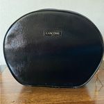 Lancome Paris Black Faux  Leather Round Travel Cosmetic Bag Train Case Photo 0