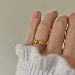 Two Hearts Gold Bow Petite Ring “Angel” Classic Girly Femme Band Stacking Neutral Jewelry Photo 11