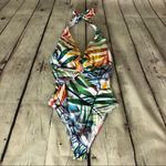 Medium One Piece Swimsuit Rainbow Leaf Pattern White Photo 6
