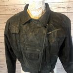 Vintage 80's leather Tiger Fox bomber black jacket large shoulders size medium Photo 3
