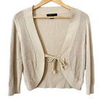 August Silk  Cream Ribbed Tie Front Silk Blend Grannycore Cardigan Size Large Photo 0