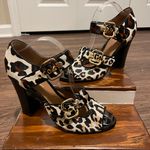 Kurt Geiger KG by  Faux Fur Leopard Block Buckle Open Toe Heels Size 41 US 10 Photo 0