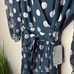 Charles Henry BRAND NEW Navy Polka Dot Wrap Dress Size Large Sheer Long Sleeves Photo 1