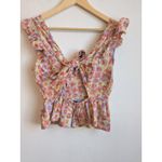 Lulus Peplum Top Flirtatious Blooms Multi Floral Ruffled Sleevelees Orange Sz S Photo 7